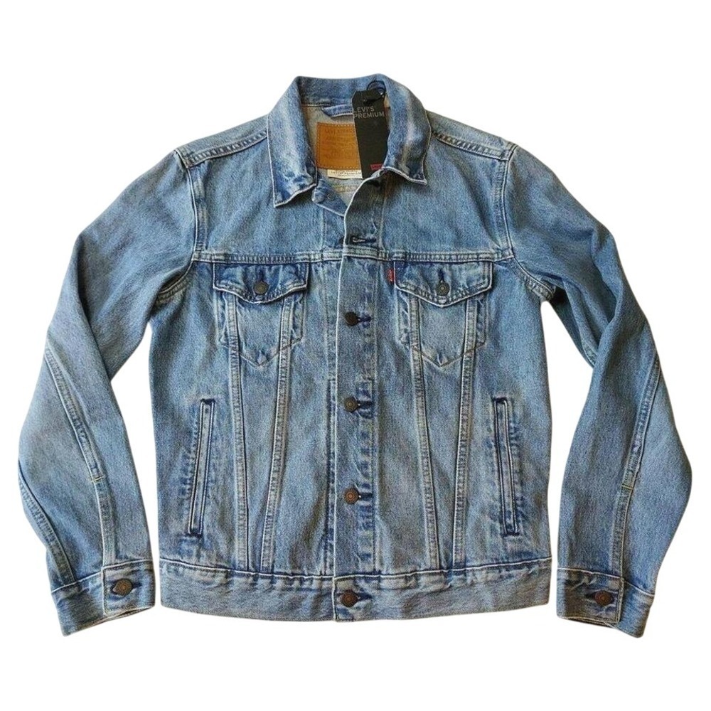 Levis Premium Trucker Jean Jacket Mens Small Blue Denim Embroidered Logo